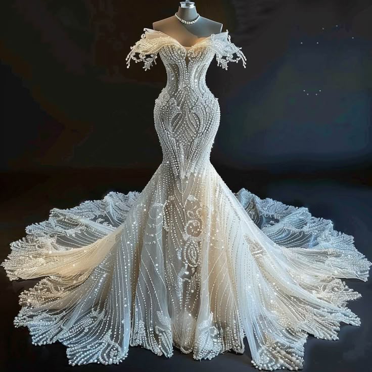 Luxury Long Wedding Dress White Exquisite Off Shoulder Mermaid Gown Wedding Dresses DP623 - Deanwangkt