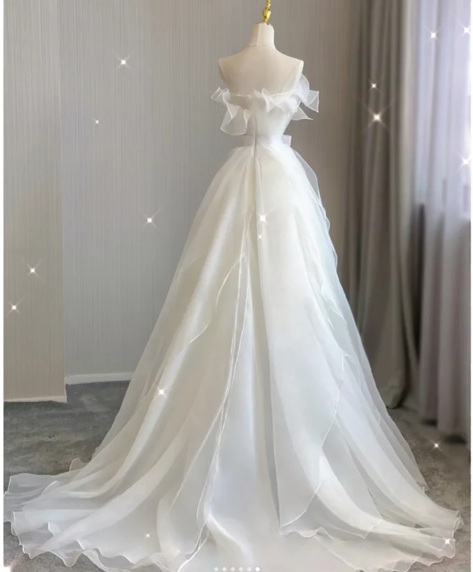 Timeless Ball Gown Strapless Long Tulle White Summer Wedding Dresses Brides Dress DP417 - Deanwangkt