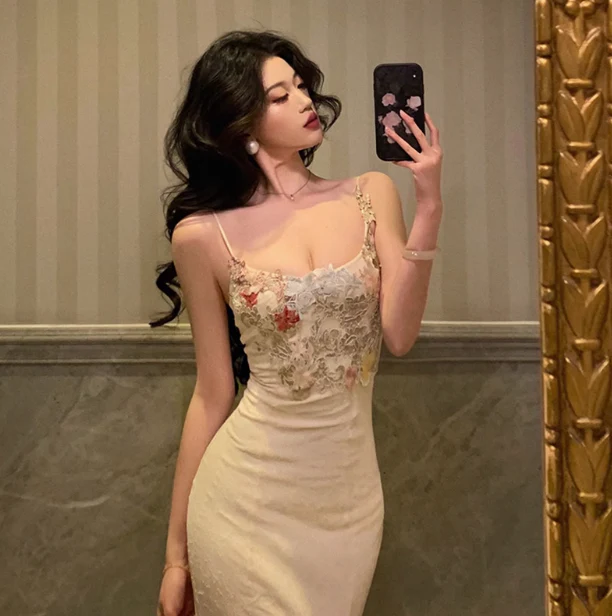 Sexy Mermaid Spaghetti Straps White Floral 18th Birthday Dress Long Party Birthday Outfits For Women DP0159 - Deanwangkt