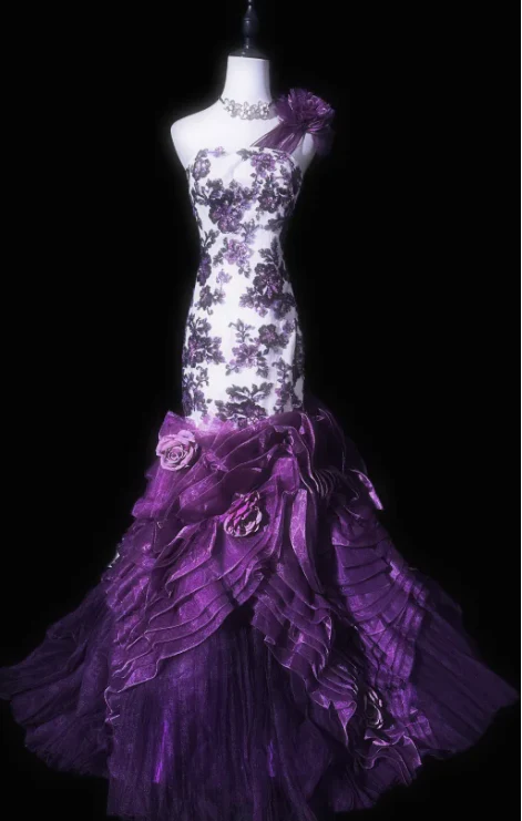 Elegant One-Shoulder Mermaid Tulle Long Prom Dresses, Purple Formal Evening Dresses DP3056 - Deanwangkt