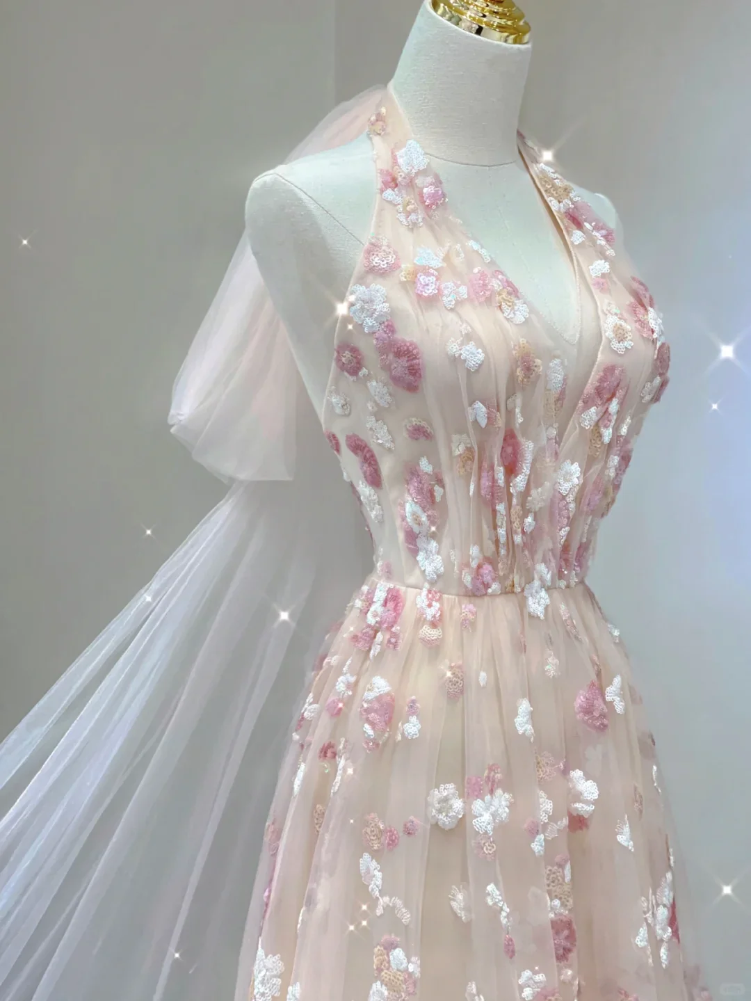 Classy A Line Halter Sleeveless Pink Floral Evening Dress Long Prom Dresses DP400 - Deanwangkt