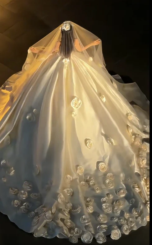 Timeless Strapless Ball Gown Satin Luxury Wedding Dress, White Bridal Gowns DP3076 - Deanwangkt