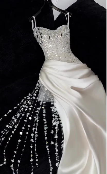 Luxury Mermaid Sweetheart White Satin Wedding Dress Modest Wedding Dresses Princess Wedding Gowns DH1773 - Deanwangkt