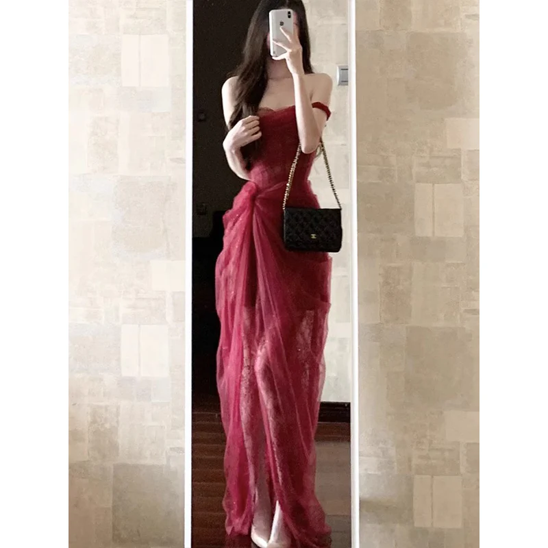 Vintage Sheath Off The Shoulder Lace Burgundy 22th Birthday Dress Party Dress Cute Evening Outfits DH2443 - Deanwangkt