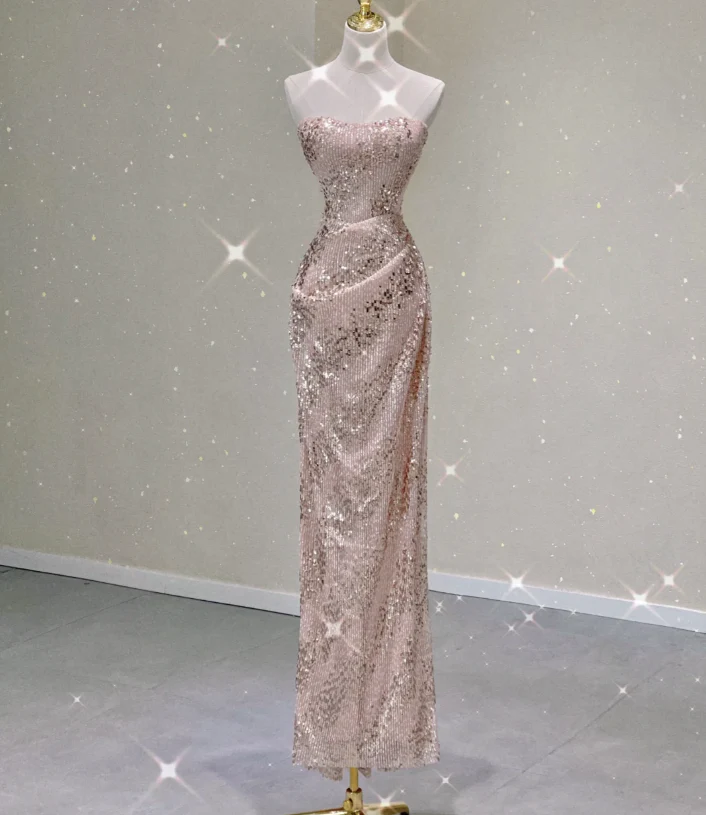 Pretty Sheath Strapless Long Sequin Prom Dresses Graduation Dress High School Classy Evening Dresses DP433 - Deanwangkt