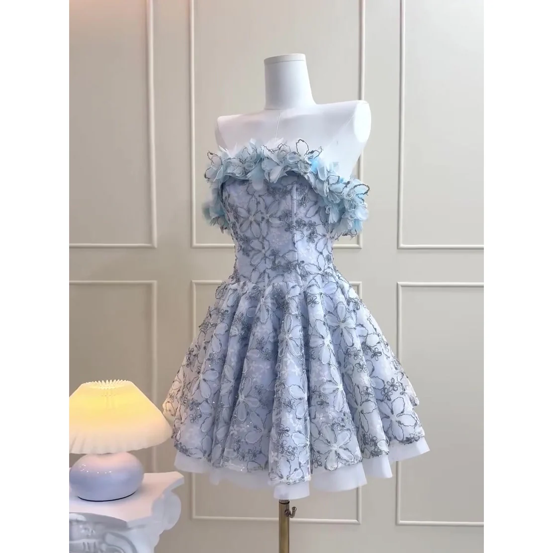 Simple A line Strapless Blue Lace Party Dresses Short Formal Homecoming Dresses Night Chic Elegant Short Dresses Cocktail Dress 18th Birthday Outfits Hoco Dresses DH2752 - Deanwangkt