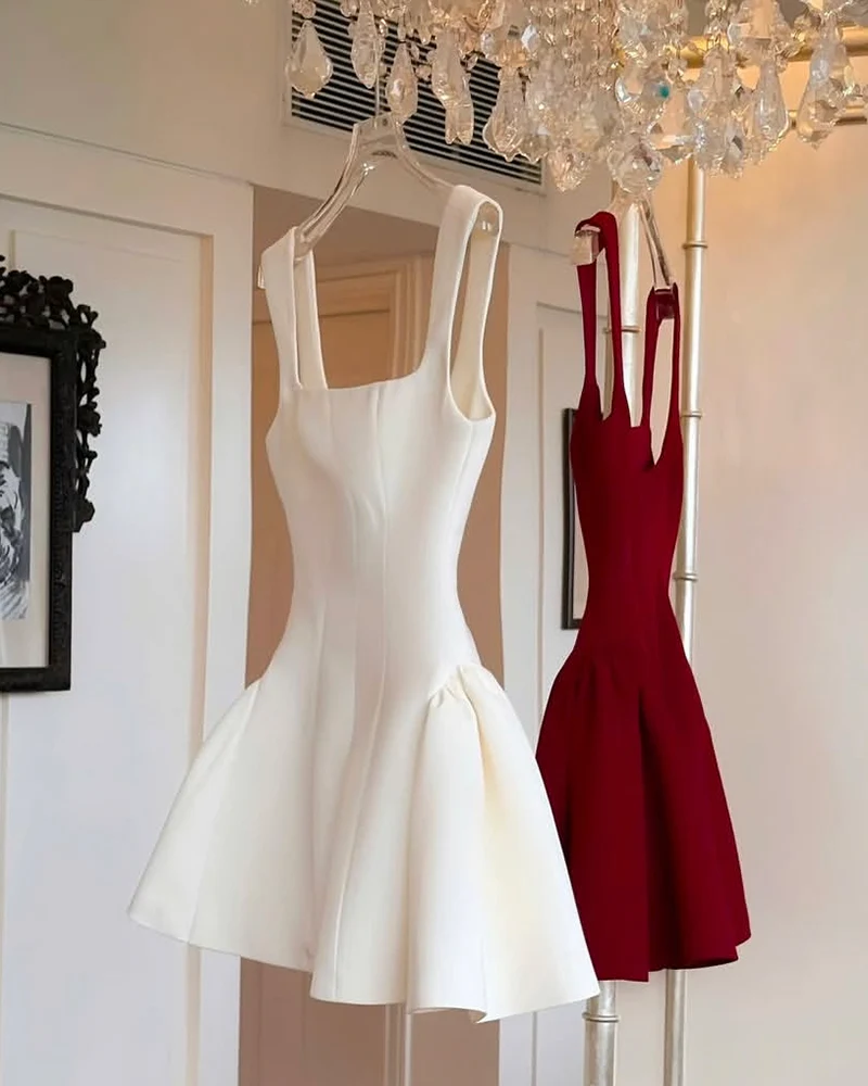 Simple A line Square Neck Red Short Homecoming Dress Summer Hoco Dresses Mini Cocktail Dress DH2471 - Deanwangkt