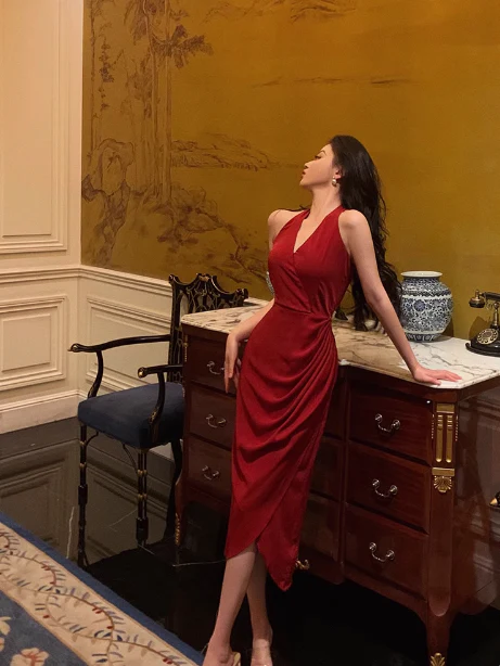 Elegant Glamour Mermaid Halter Red Prom Dress Party Dress Evening Dresses DP1640 - Deanwangkt