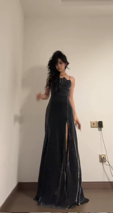Sexy Sheath Dark Grey Long Prom Dresses with Slits, Spaghetti Straps Satin Dark Grey Birthday Dresses DP3827 - Deanwangkt