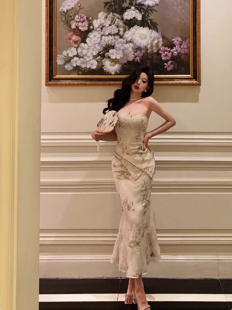 Classy Mermaid Strapless 2 Pieces Floral 18th Birthday Dress Party Gown 21st Birthday Outfits Birthday Dress Ideas For Women DP609 - Deanwangkt