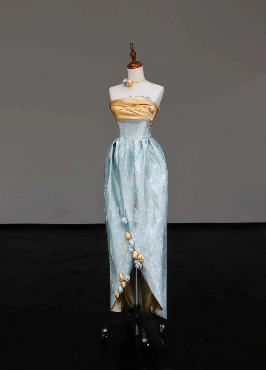 Gorgeous A Line Strapless Satin Blue Long Prom Dresses Graduation Dresses DP683 - Deanwangkt