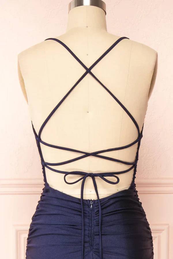 Simple Navy Blue Mermaid Prom Dress Long Satin Evening Gown Graduation Dresses DP523 - Deanwangkt