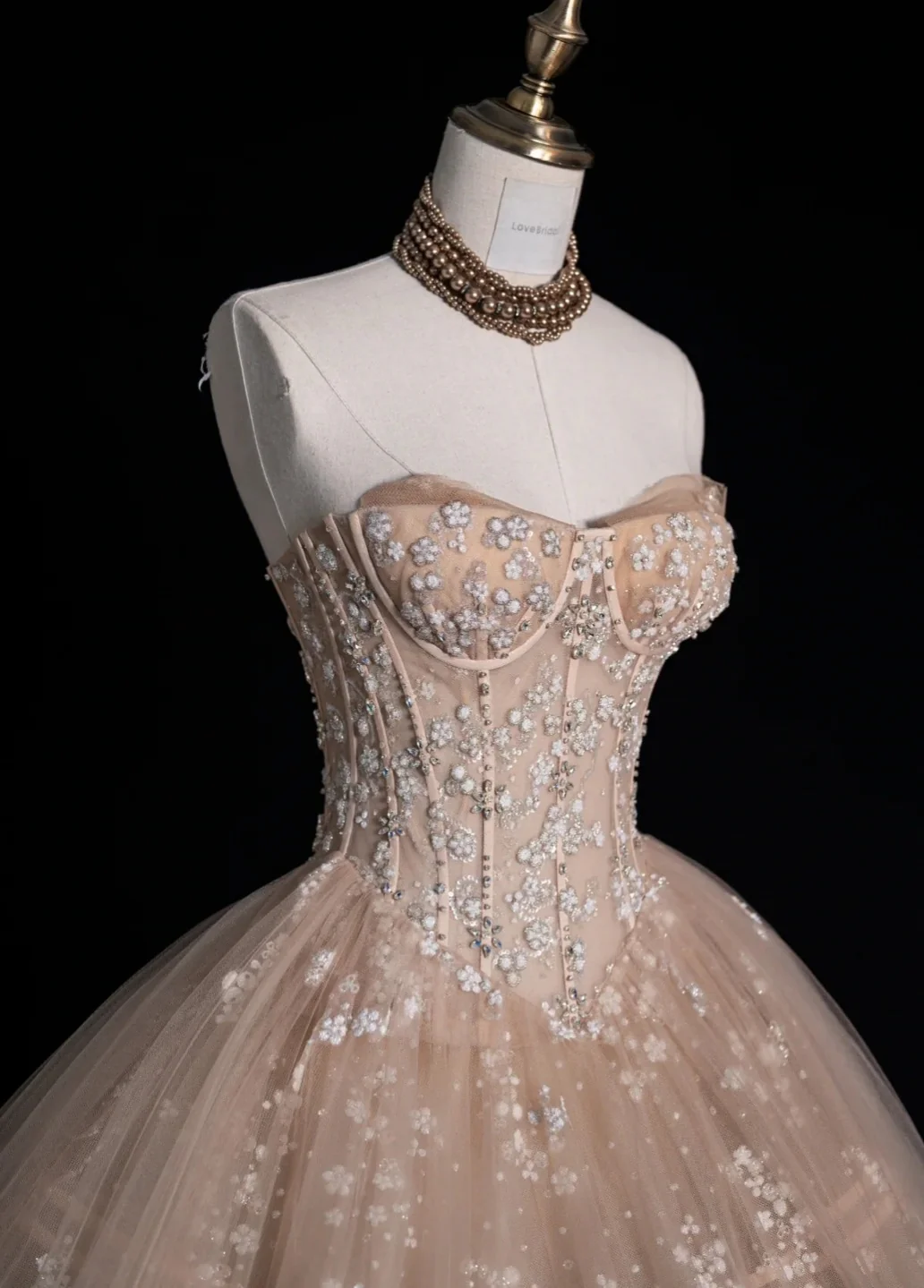 Gorgeous Strapless Ball Gown Applique Long Prom Dresses Tulle Blush Pink Sweet 16 Dresses DP3344 - Deanwangkt