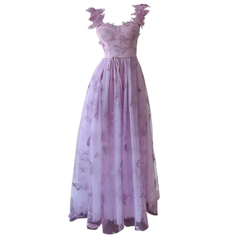 Elegant A line Straps Lilac Lace Sleeveless Long Evening Party Gowns Evening Formal Dresses Prom Dress W944 - Deanwangkt