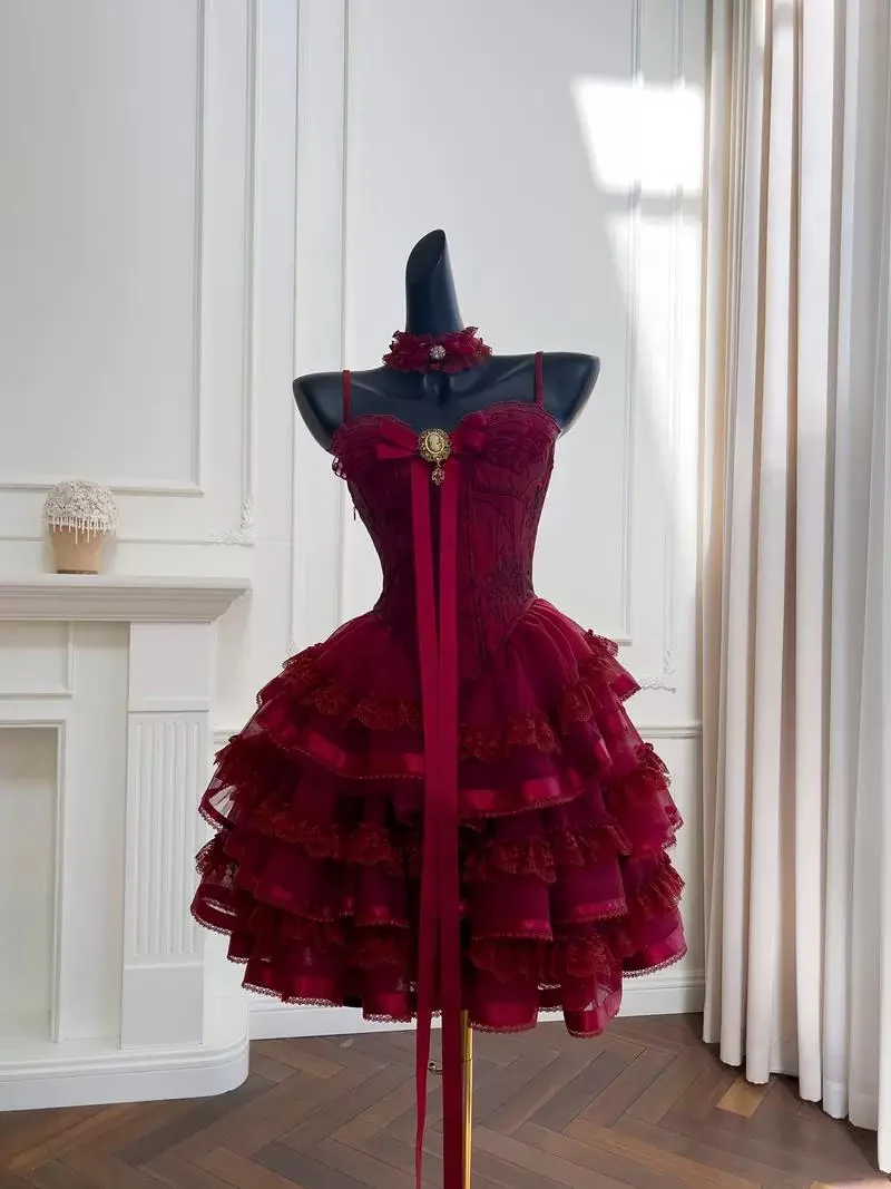 Cute Ball Gown Spaghetti Straps Burgundy Lace 8th Graduation Dresses Homecoming Dress Summer Middle School Formal Baddie Hoco Dresses Cocktail Dress W0921 - Deanwangkt