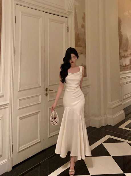 Classy Mermaid Square Neckline White 18th Birthday Dress Party Gown 18th Birthday Outfits Birthday Dress Ideas For Women DP582 - Deanwangkt