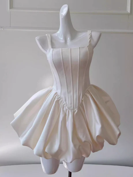 Pretty Ball Gown Square Neck White Mini Formal 8th Grade Homecoming Dresses Summer Middle School Hoco Dress Homecoming Outfits DH2311 - Deanwangkt