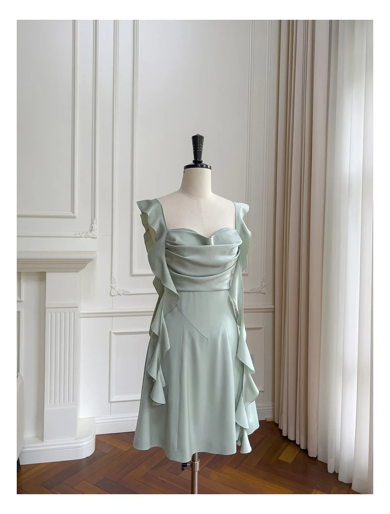 Sexy A line Square Mint Green Satin Short Homecoming Dress Summer Hoco Dresses Cocktail Dress Birthday Outfits DP2283 - Deanwangkt