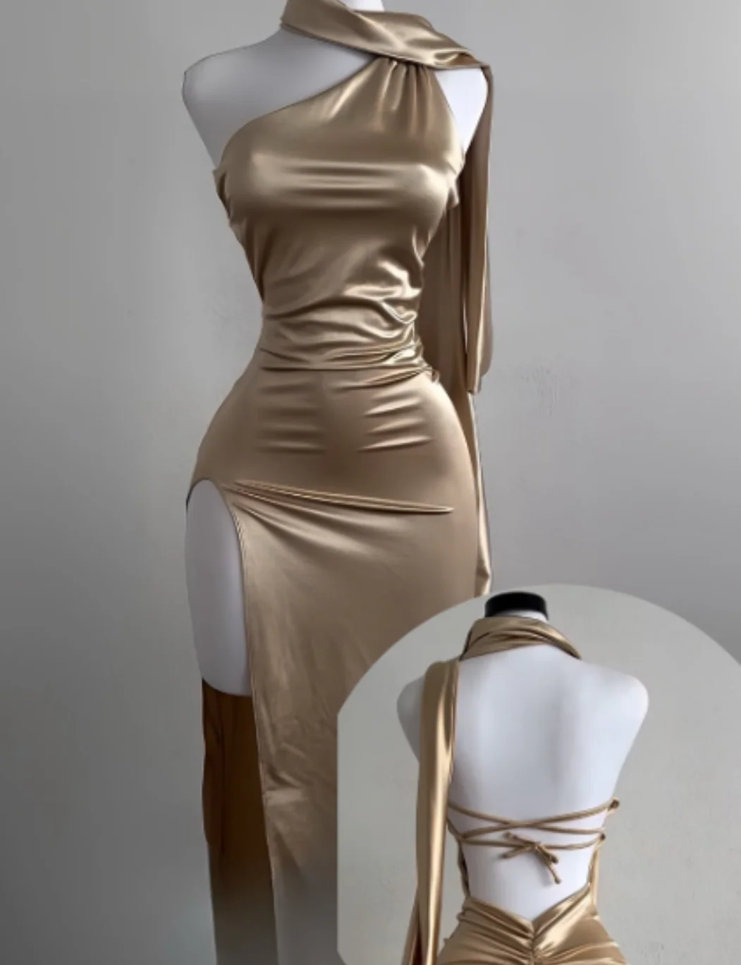 Fashionable Brown One Shoulder Sheath Slit Party Dress Backless Birthday Dress DP2951 - Deanwangkt