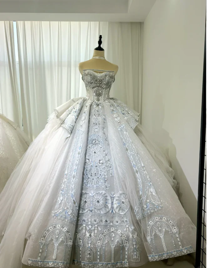 Timeless Strapless Ball Gown Tulle Wedding Dresses White Bridal Gowns DP3185 - Deanwangkt