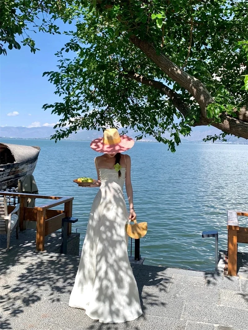 Elegant A Line Spaghetti Straps Sleeveless Lace White Long Evening Party Gowns Evening Formal Dresses Prom Dress W902 - Deanwangkt