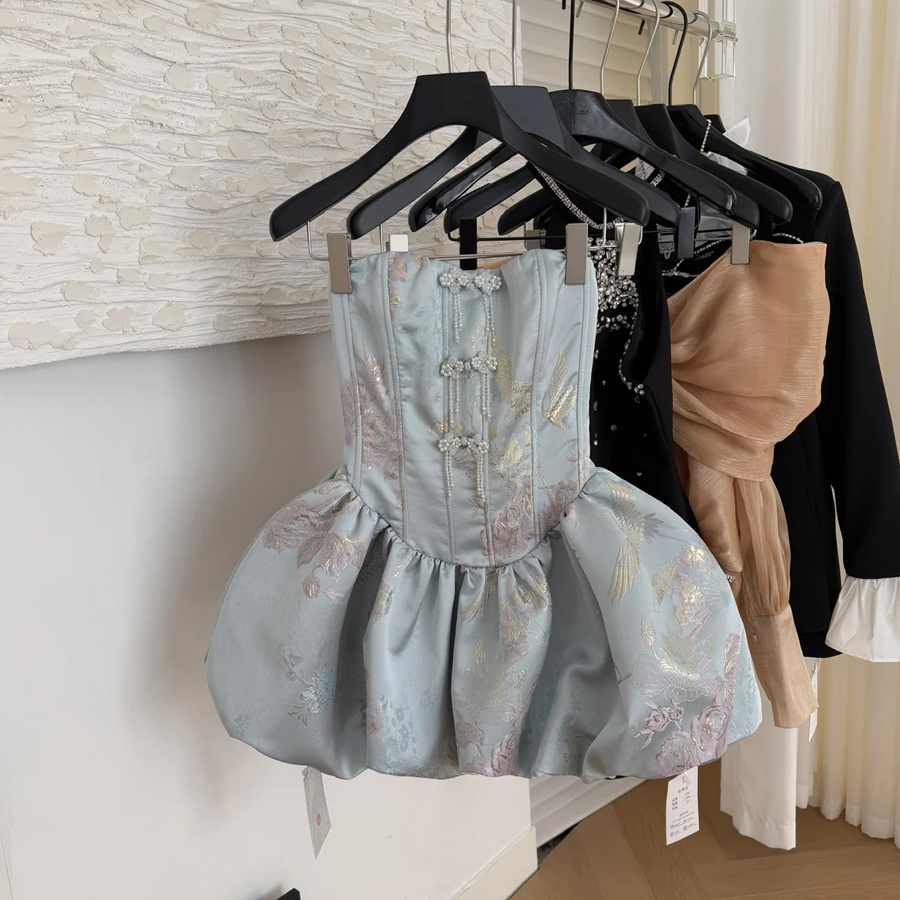 Cute Ball Gown Strapless Satin Floral Pink Short Summer Dress Holiday Party Outfits For Women DP0097 - Deanwangkt