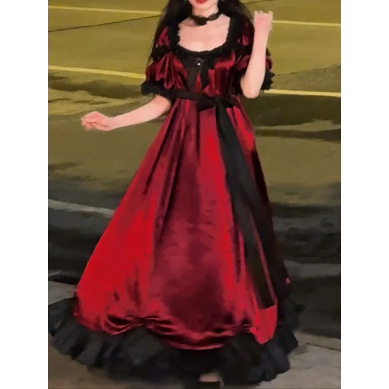 Vintage A line Square Neck Burgundy Long Summer 16th Birthday Dress Lolita Dress Mini 18th Birthday Outfits Short Lolita Outfit DH2431 - Deanwangkt