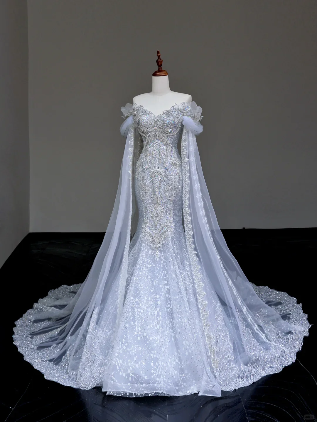Classy Elegant Mermaid Off The Shoulder Sequin Blue Long Sleeves Wedding Dress Brides Dress DP672 - Deanwangkt