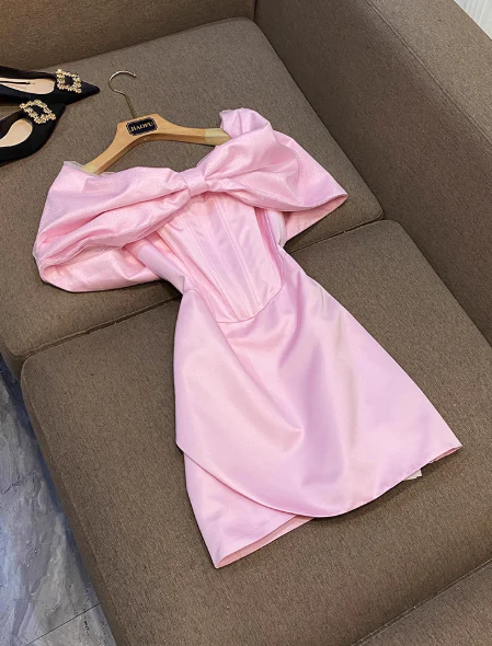 Sweet Pink Sheath Short Formal Dress Satin Birthday Party Dress Elegant Graduation Dress DP2827 - Deanwangkt