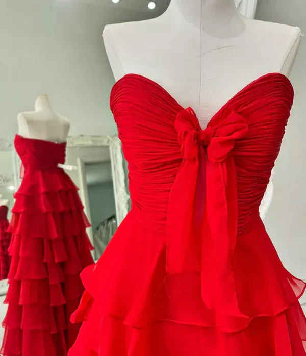 Elegant A-Line Chiffon Long Prom Dress With Bow Ruffle Skirt Prom Dresses DP265 - Deanwangkt