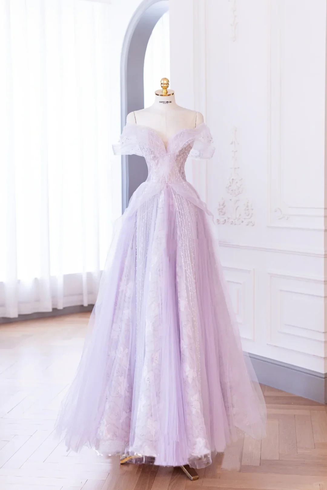 Elegant Glamour Ball Gown Off The Shoulder Lilac Tulle Prom Dress Party Dress Evening Dresses DP895 - Deanwangkt