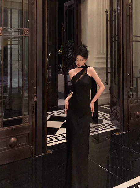 Elegant A Line One Shoulder Black 18th Birthday Dress Party Gown Birthday Outfits Birthday Dress Ideas For Women DP608 - Deanwangkt