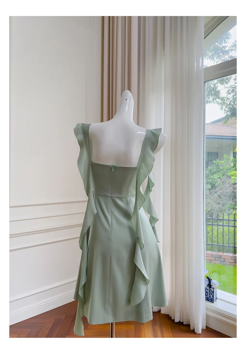 Sexy A line Square Mint Green Satin Short Homecoming Dress Summer Hoco Dresses Cocktail Dress Birthday Outfits DP2283 - Deanwangkt
