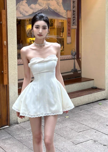 Sexy Strapless A-Line Short Prom Dresses, White Homecoming Dresses DP3133 - Deanwangkt