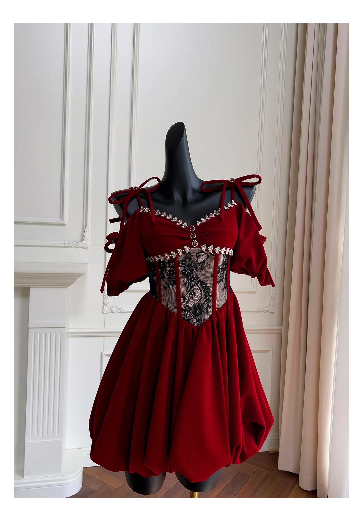 Aesthetic Ball Gown Burgundy Velvet Short Mini Feathers Formal Homecoming Dress Short Cocktail Outfits Graduation Dress Mini Hoco Dress DH2294 - Deanwangkt
