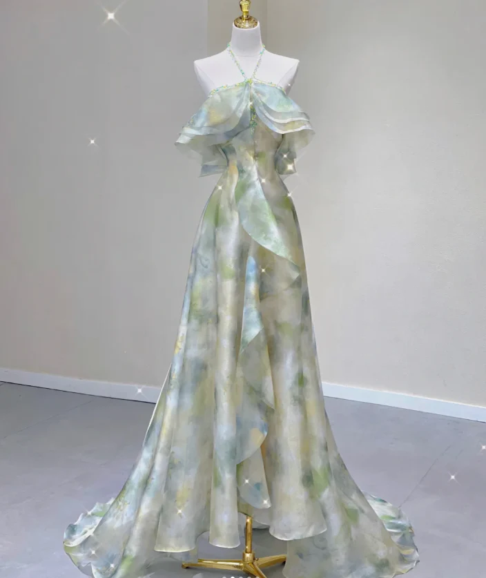 Classy A Line Halter Sleeveless Chiffon High School Evening Dress Long Green Prom Dresses DP427 - Deanwangkt