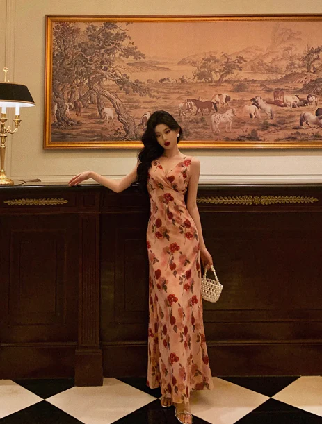 Sexy Sheath V Neckline Floral Pink 18th Birthday Dress Holiday Party Birthday Outfits For Women DP0155 - Deanwangkt