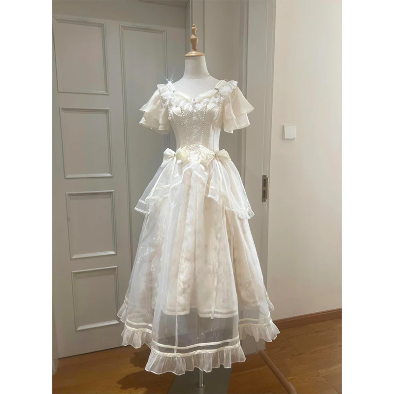 Vintage A line Sweetheart Ivory Summer 18th With Sleeves Birthday Dress Lolita Dress Birthday Outfits W1127 - Deanwangkt