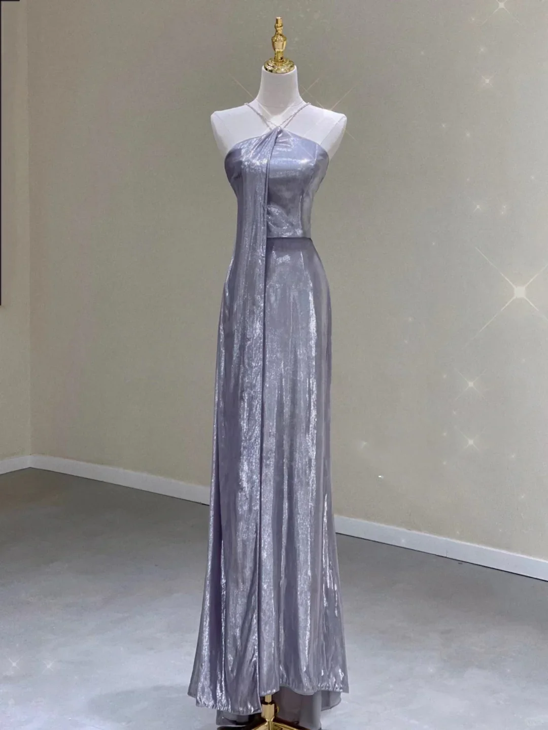 Pretty Sheath Halter Sleeveless Long Silver Gray Sequin Prom Dresses Evening Dresses DP329 - Deanwangkt
