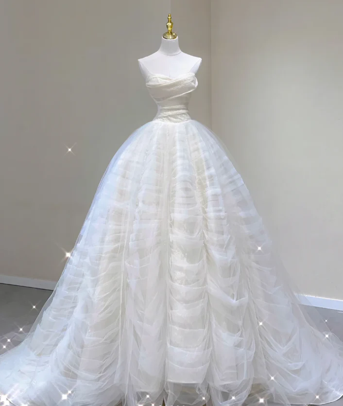 Unique Ball Gown Sweetheart Satin Wedding Dresses White Brides Dress DP440 - Deanwangkt