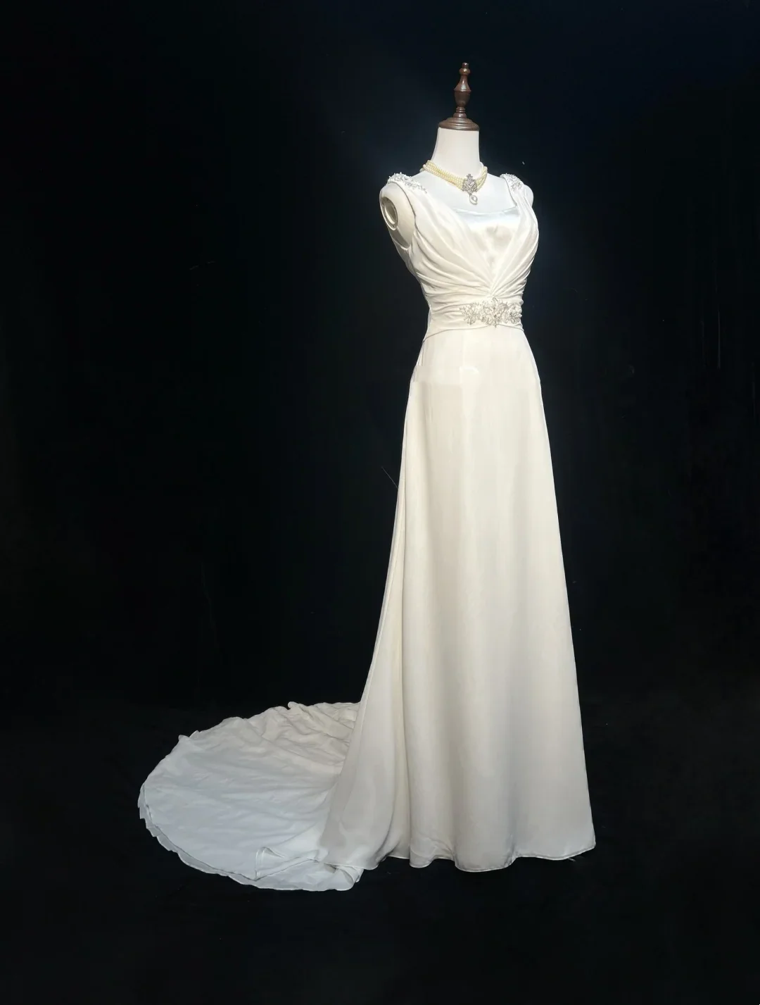 Vintage Wedding Dress 1950s 1940s A line V Neck Chiffon White Long Wedding Dresses Bridal Gowns Brides Gown DH546 - Deanwangkt