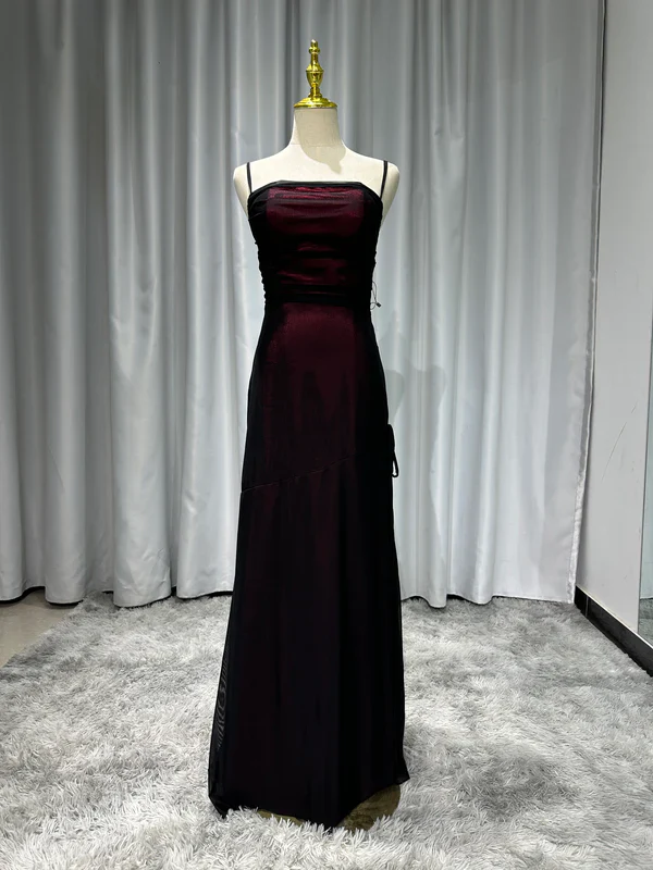 Sexy Sheath Spaghetti Straps Burgundy Floor-length Long Prom Dress with Silt Birthday Outfits Party Dress Formal Dress DP250 - Deanwangkt
