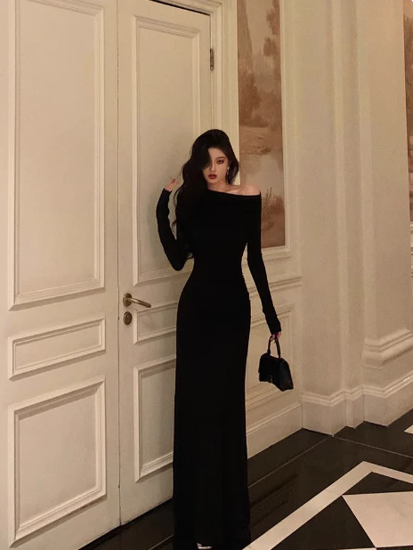 Elegant Mermaid Black Long Sleeves 18th Birthday Dress Party Gown Birthday Outfits Birthday Dress Ideas For Women DP574 - Deanwangkt