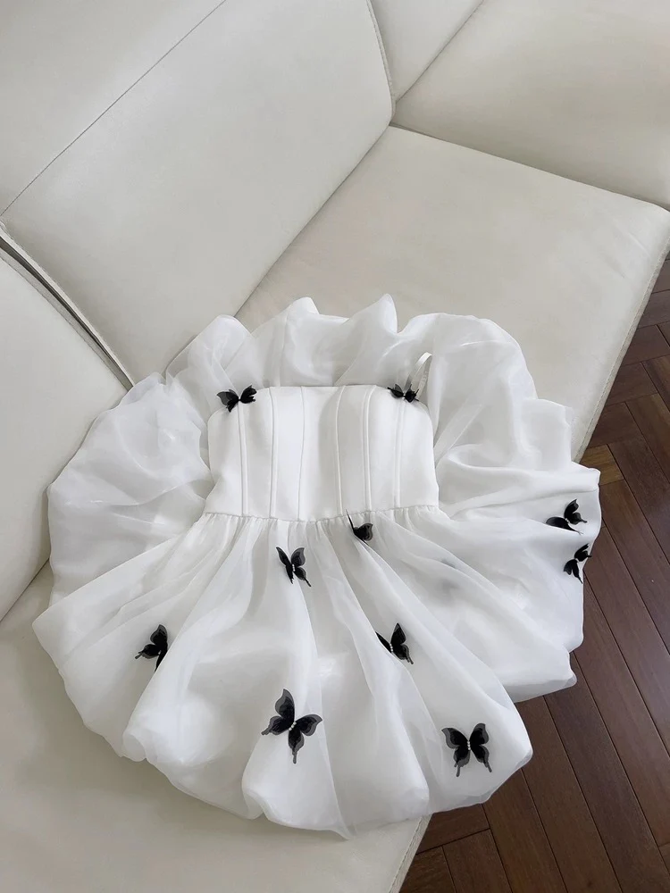 Trendy Ball Gown Spaghetti Straps White Sleeveless Formal Short 8th Grade Homecoming Dress Summer Middle School Hoco Dresses Cocktail Dress Birthday Outfits W937 - Deanwangkt