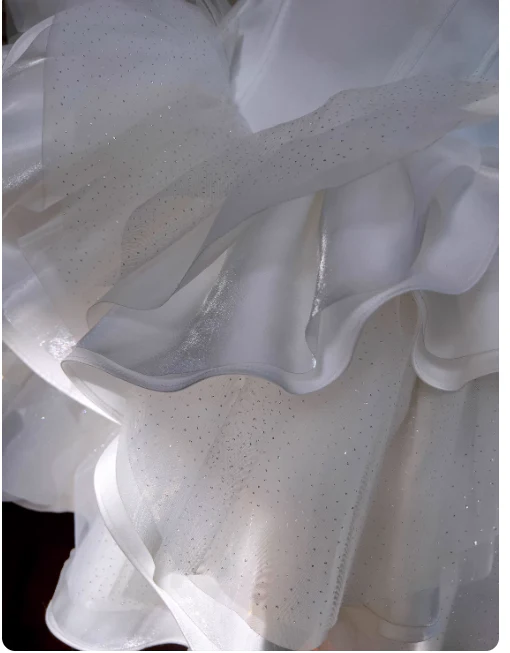 Sexy Spaghetti Strap Ball Gown Short Prom Dresses Satin Tulle Sleeveless Birthday Dresses, White Homecoming Dresses DP3087 - Deanwangkt