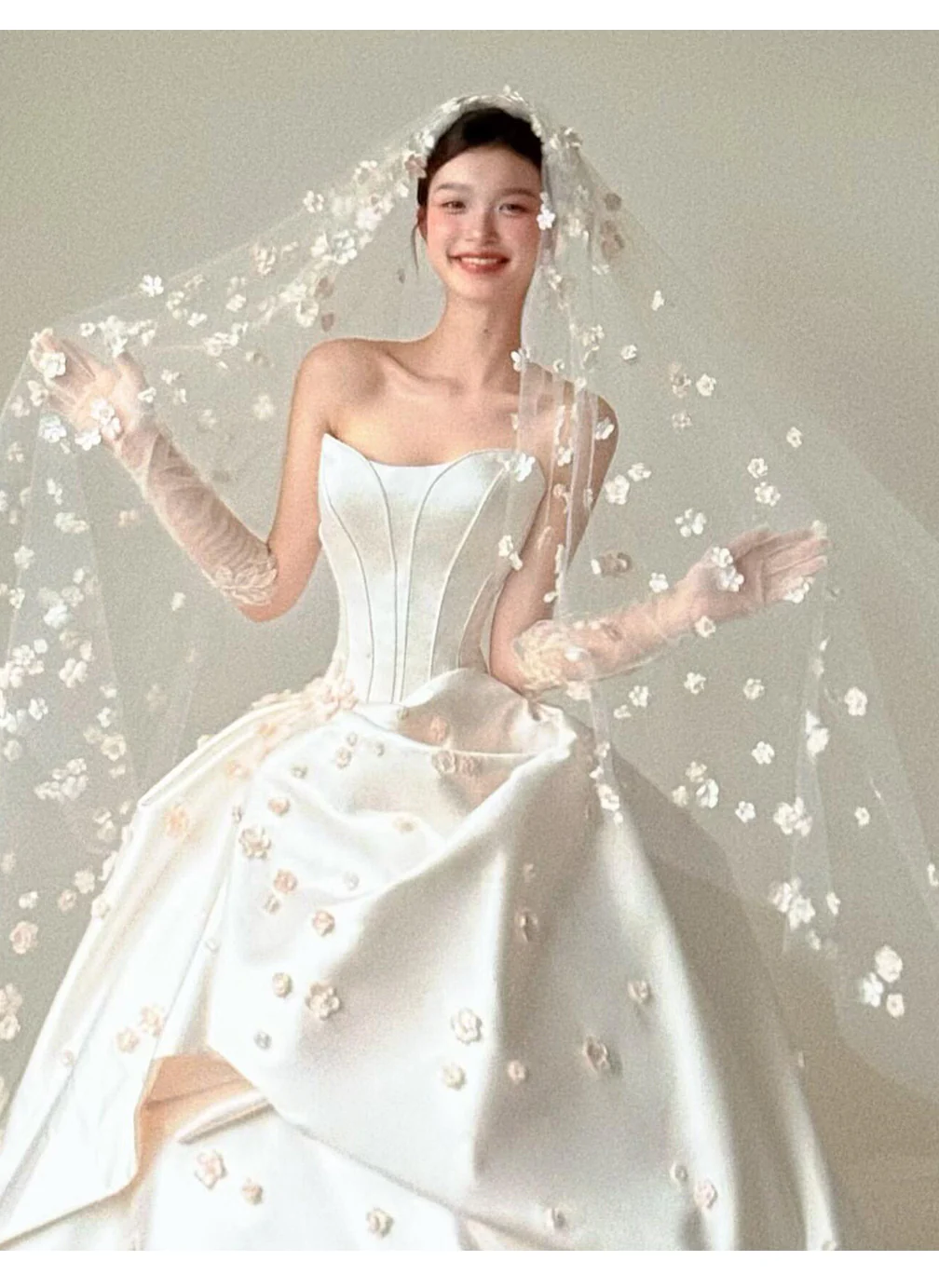 Modest White Strapless Long Ball Gown Elegant Wedding Dress Simple Quinceanera Dress DH2712 - Deanwangkt