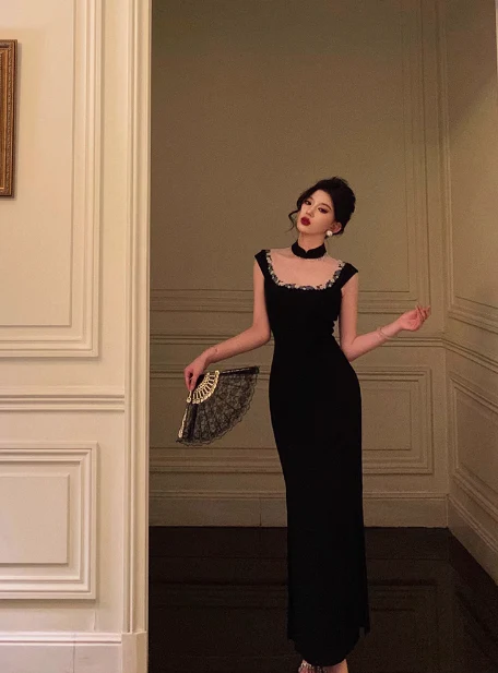 Classy Sheath Square Neck Black 18th Birthday Dress Party Gown 21st Birthday Outfits Birthday Dress Ideas For Women DP586 - Deanwangkt