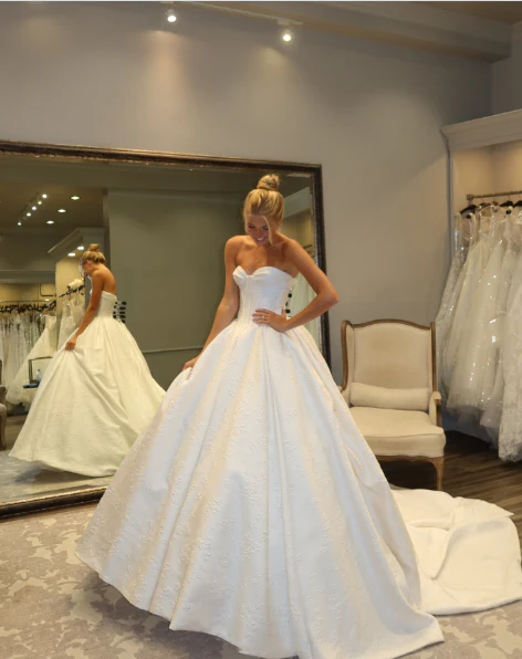 Retro Ball Gown Sweetheart Sleeveless White Satin Wedding Dress Modest Wedding Dresses Princess Wedding Gowns DH1476 - Deanwangkt