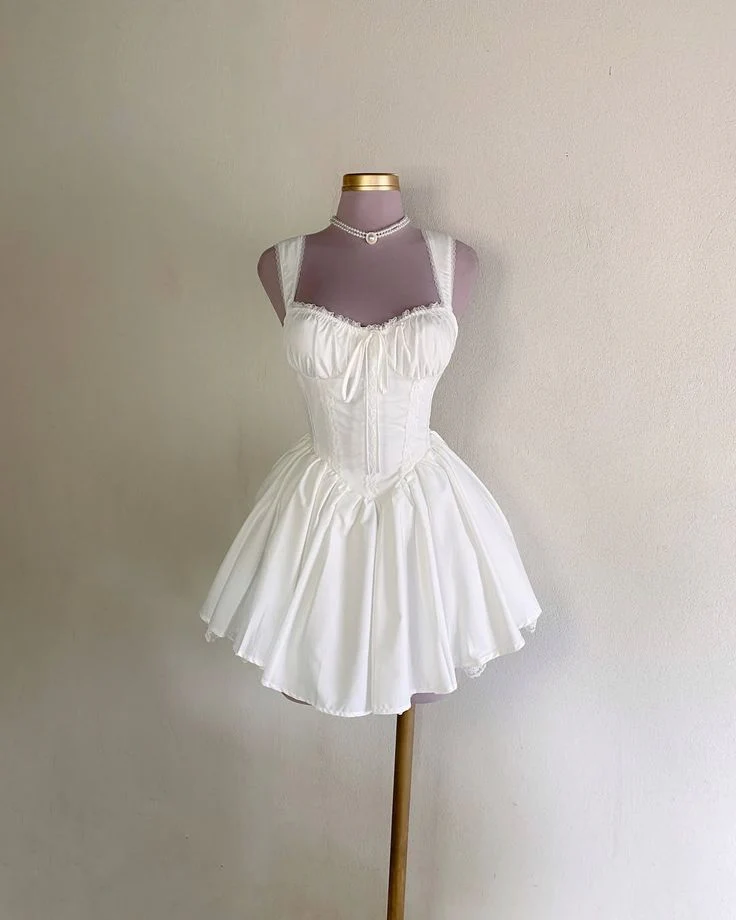 Cute A Line Sweetheart White Summer Homecoming Dress Hoco Dress Mini 18th Birthday Outfit Cocktail Dresses DP1859 - Deanwangkt