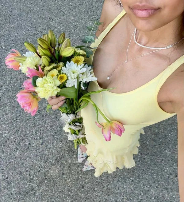 Classy Mermaid Elegant V-Neck Tiered Light Yellow Long formal dresses Bridesmaid Dresses Prom Dress V-Neck Tiered Light Yellow Long formal Dress DP485 - Deanwangkt